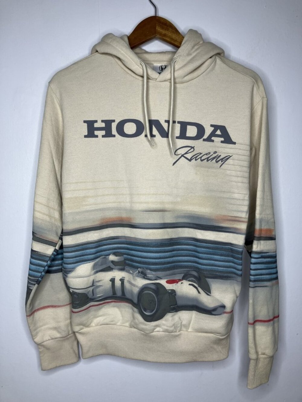 Honda Racing Formula 1 F1 Car Hoodie Men's XS Cream Beige Pullover Hooded